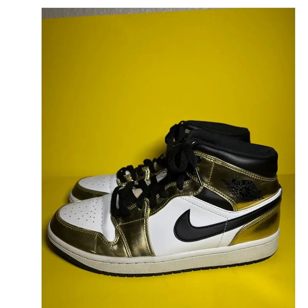 Nike Air Jordan 1 Mid SE Metallic Gold Black White DC1419-700 Size 9.5